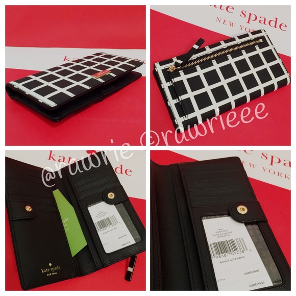 New Kate Spade checkered bifold Stacy wallet - Picture 2 of 2